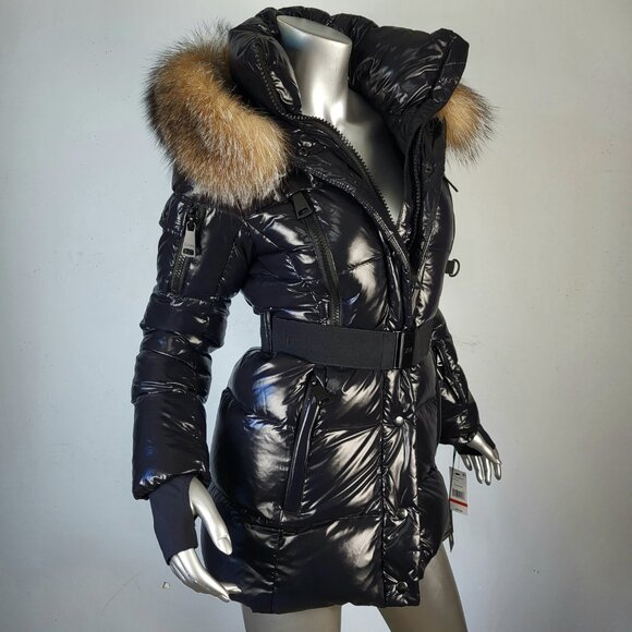 Women's winter warm Black Puffer Jacket with Fur Trim - Picture 4 of 17